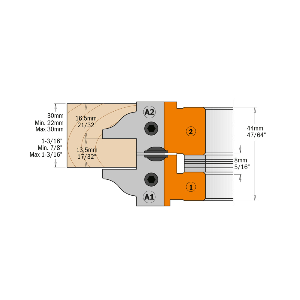 Profile and counter profile cutter head sets