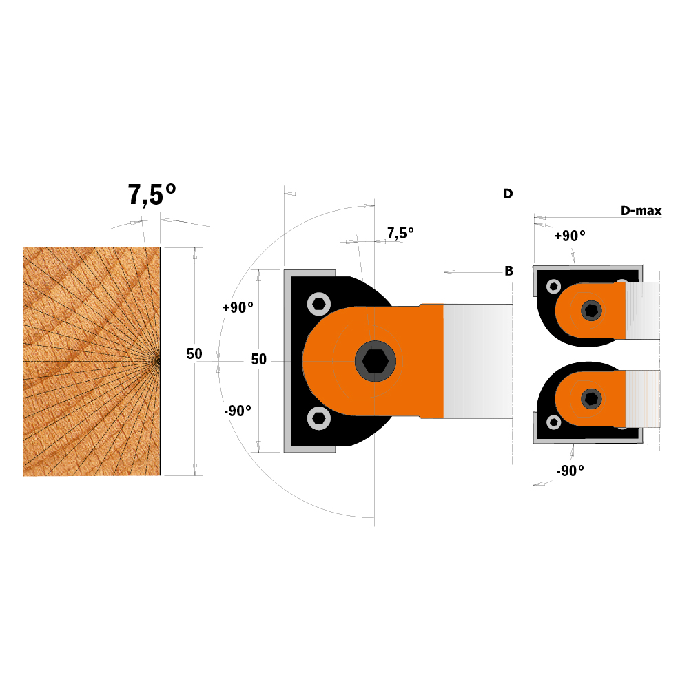 Testa portacoltelli professionale regolabile per smussi ±90°