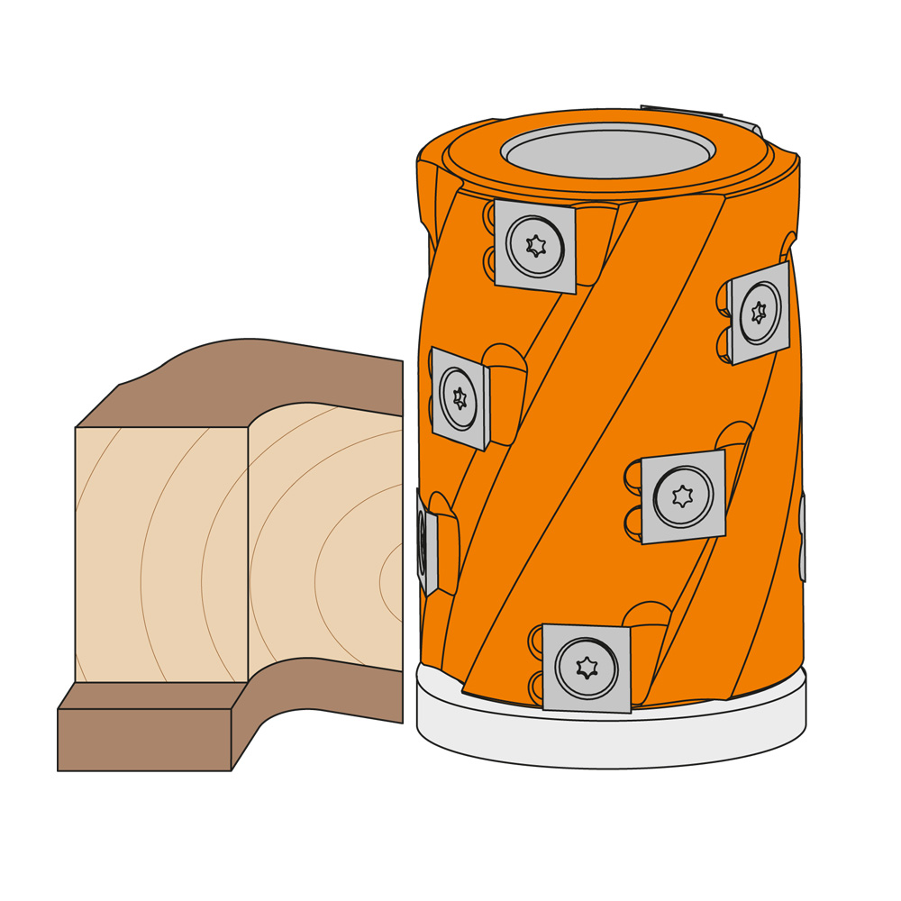 Planing and jointing spiral cutter heads