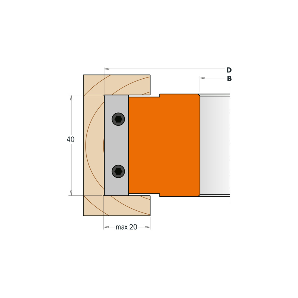 Porte-outils à feuillurer et pour couteaux profilés de 40mm (1-37/64&quot;)