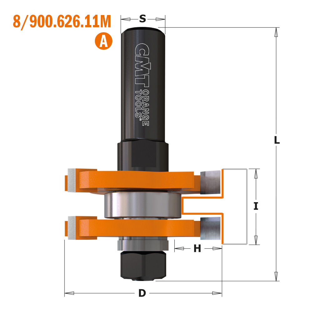 Fraise à rainurer CMT; S=12 mm; D=19 mm; avec palier - 912.690.11B - fraise  droite plongeante - Fraises pour défonceuse - Forets, burins, buses, fraises