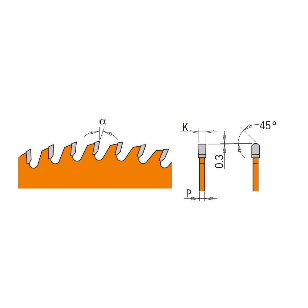 Lames circulaires industrielles pour laminés et agglomérés, angle de coupe positif