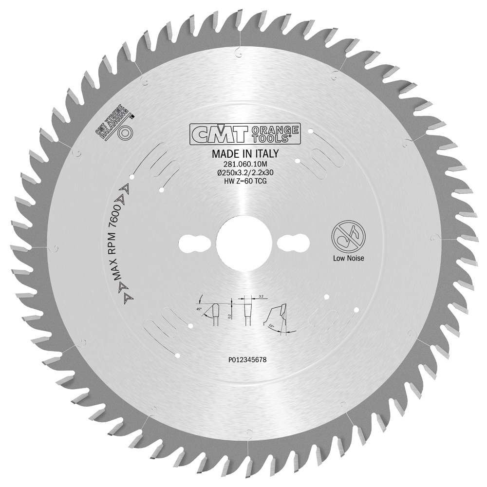 Lames circulaires industrielles pour laminés et agglomérés, angle de coupe positif