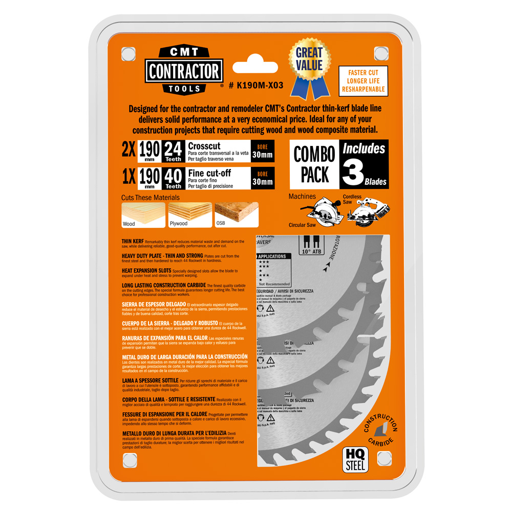 Contractor circular saw blade in Combo-pack