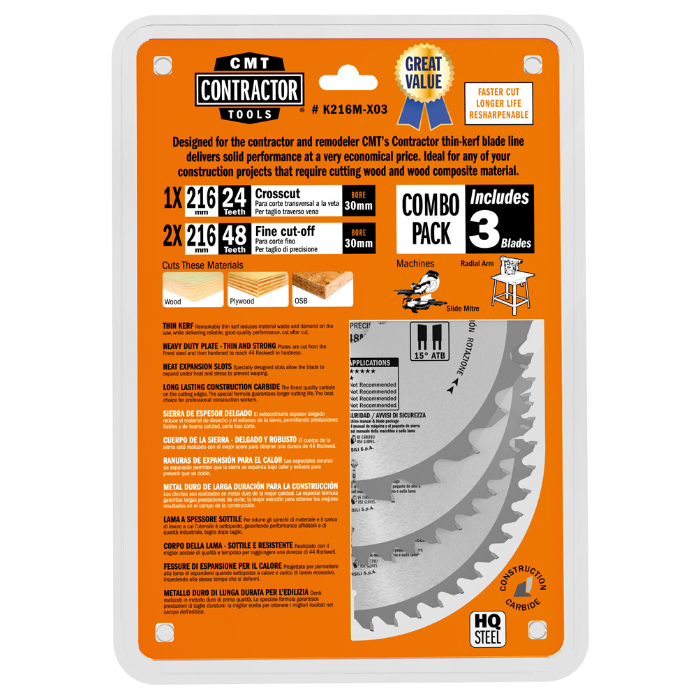 Contractor circular saw blade in Combo-pack