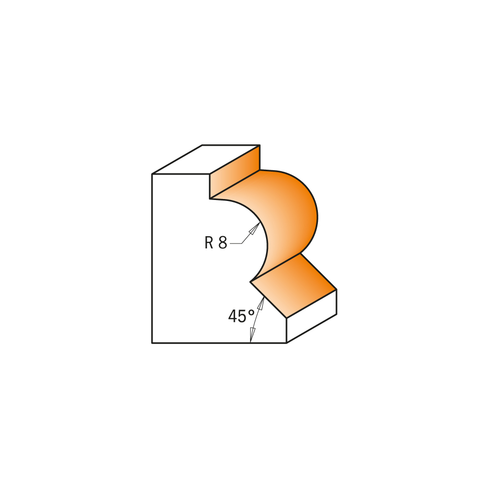 Beading router bit with 45° bevel