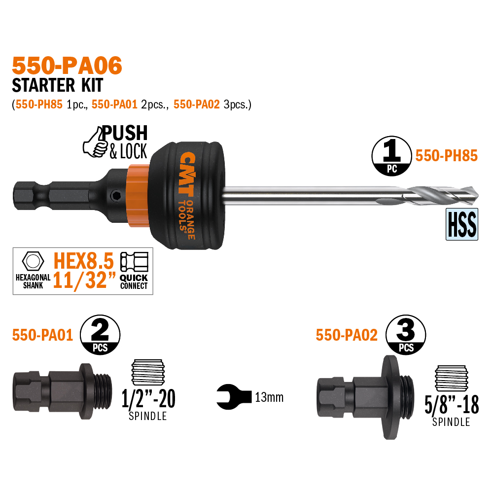 550-PH Mandrins et pointe de centrage PUSH&amp;LOCK