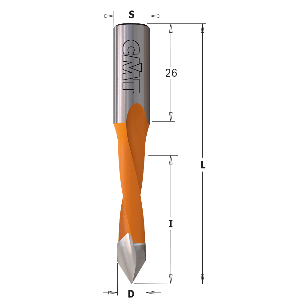 2 Flute Dowel Drills for Through Holes, S=10mm - L=70mm