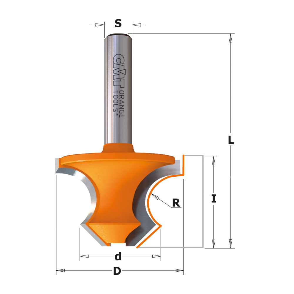 Beading router bit with 45° bevel