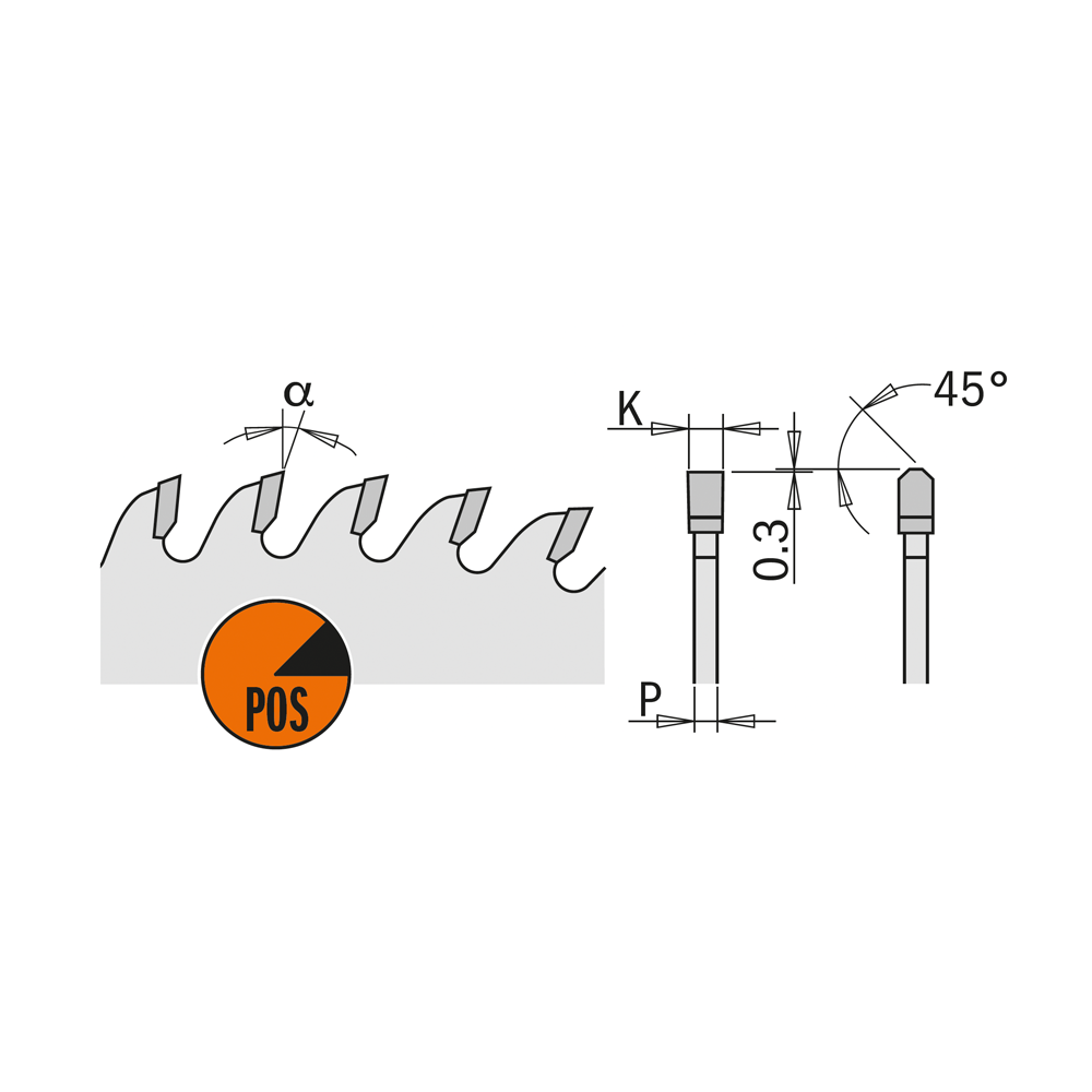 Lame circulaire industrielle avec denture trapézoïdale à angle positif pour bilaminé et mélaminé