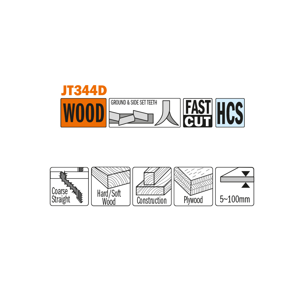 Very fast cuts, straight and coarse on thick construction timber, hard/softwood