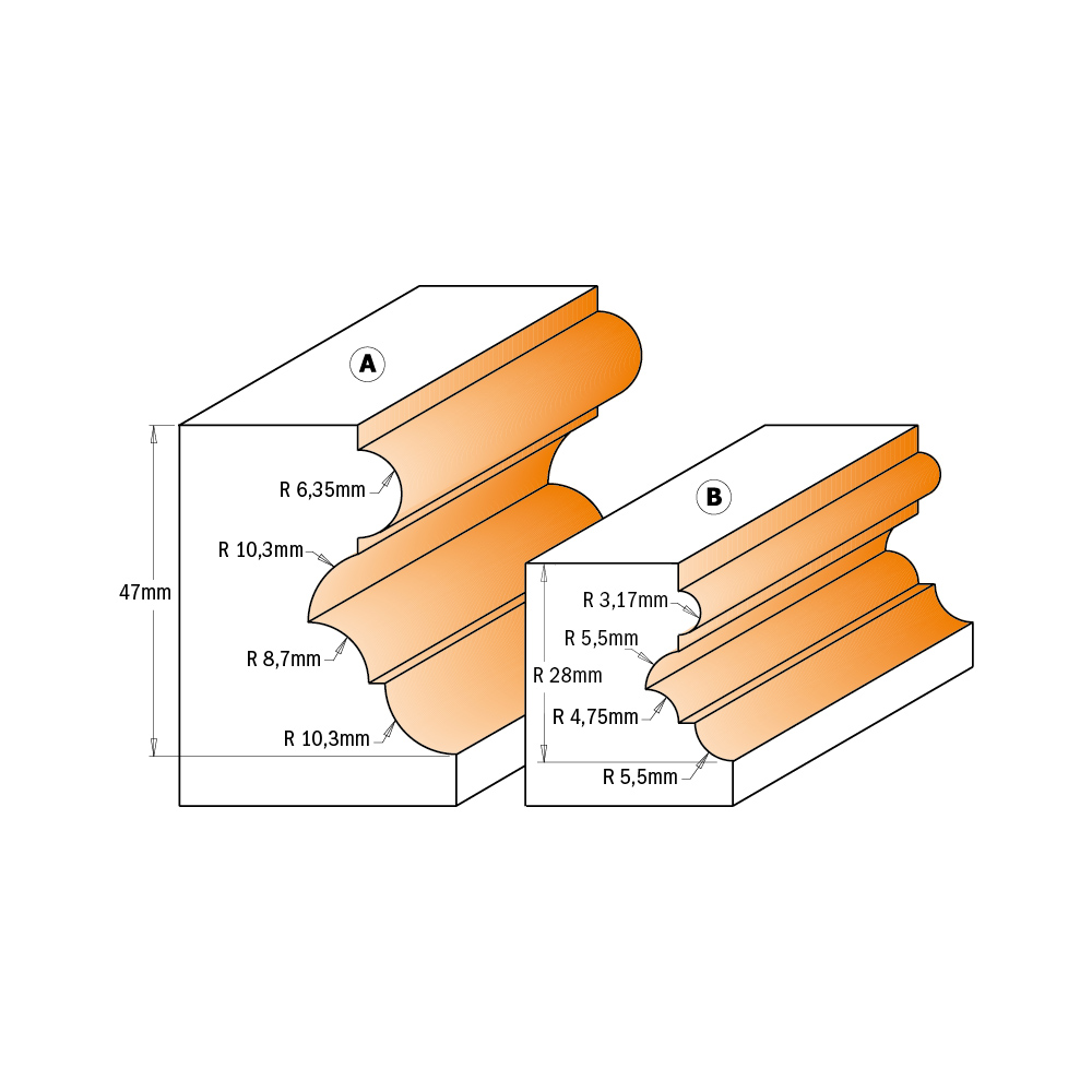 Fraise multiprofiles avec roulement