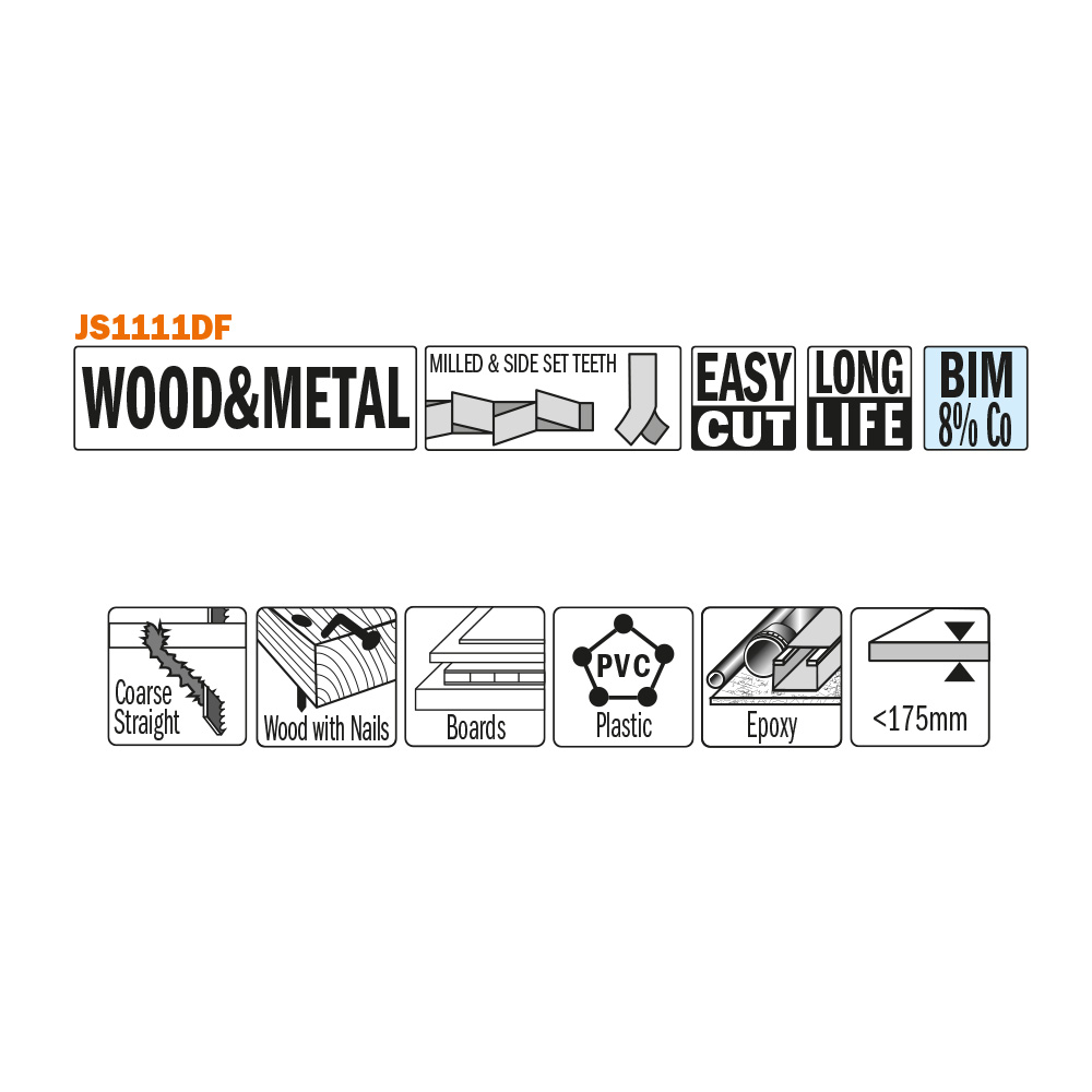 Para el corte de madera con clavos o metal, aglomerado, perfiles de plástico