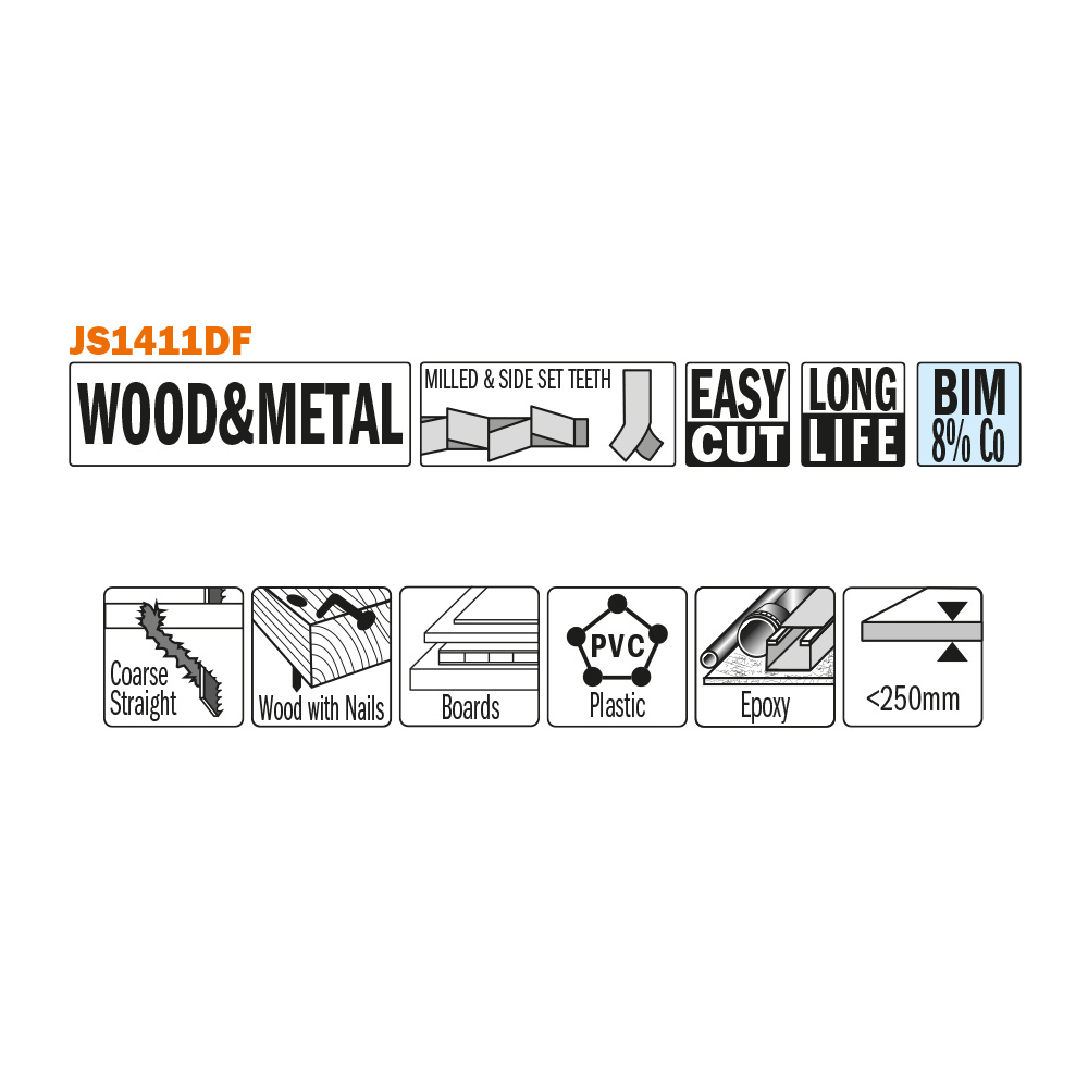 Para el corte de madera con clavos o metal, aglomerado, GFK y epoxi