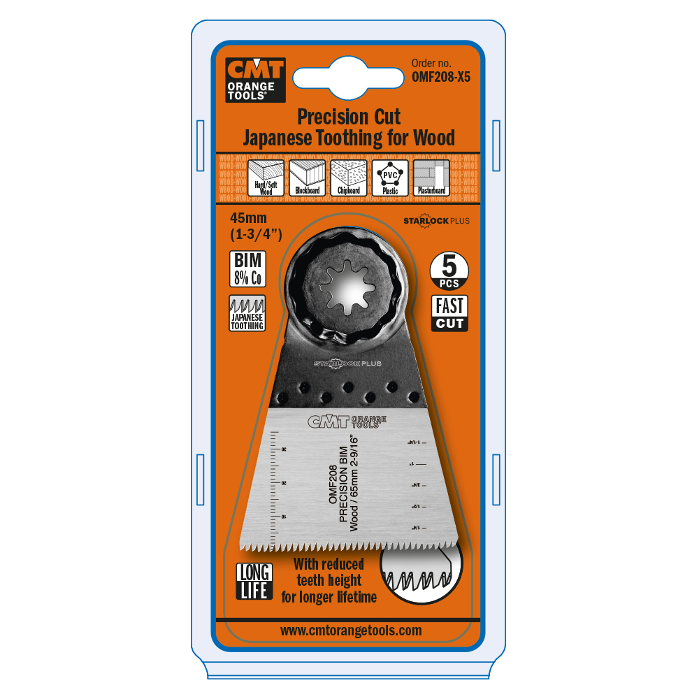 thumbnail image 2 of CMT OMM06-x5 Multitool Saw Blade (Japanese Toothing) For Wood 68mm 5 Pieces 2 of 10