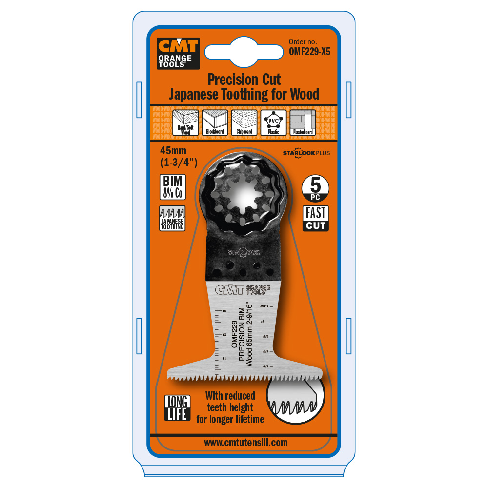 thumbnail image 2 of CMT OMM06-x5 Multitool Saw Blade (Japanese Toothing) For Wood 68mm 5 Pieces 2 of 10