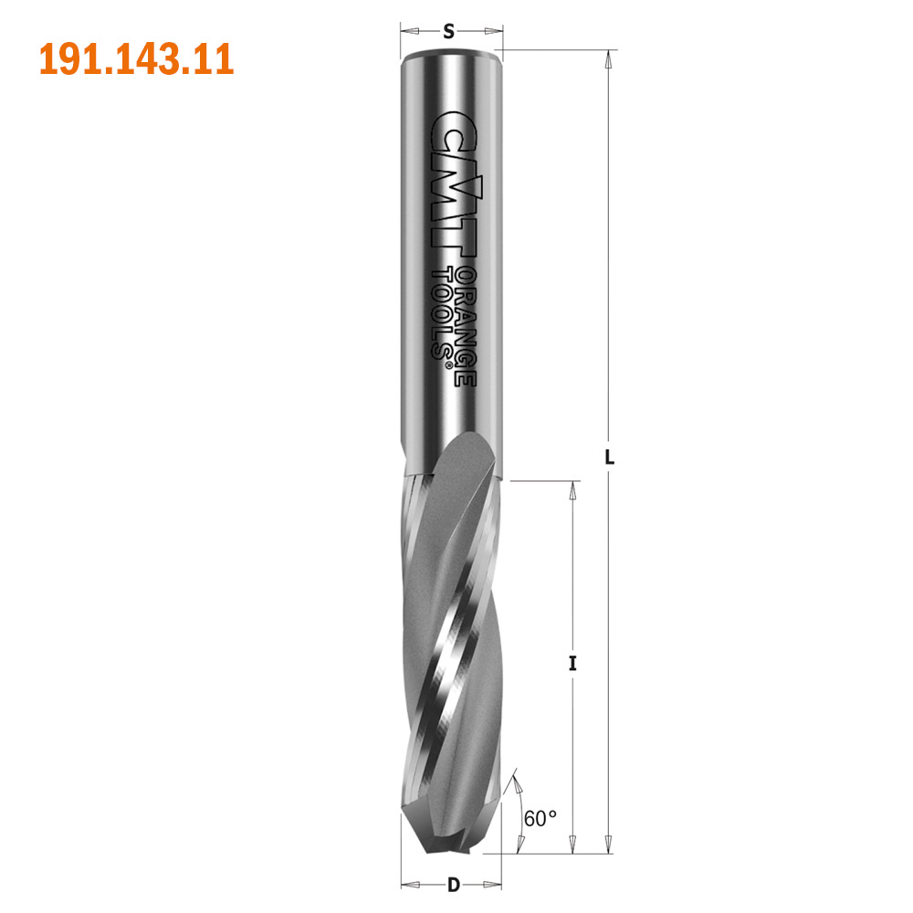 Solid carbide upcut spiral bits for 60° V-point locksets