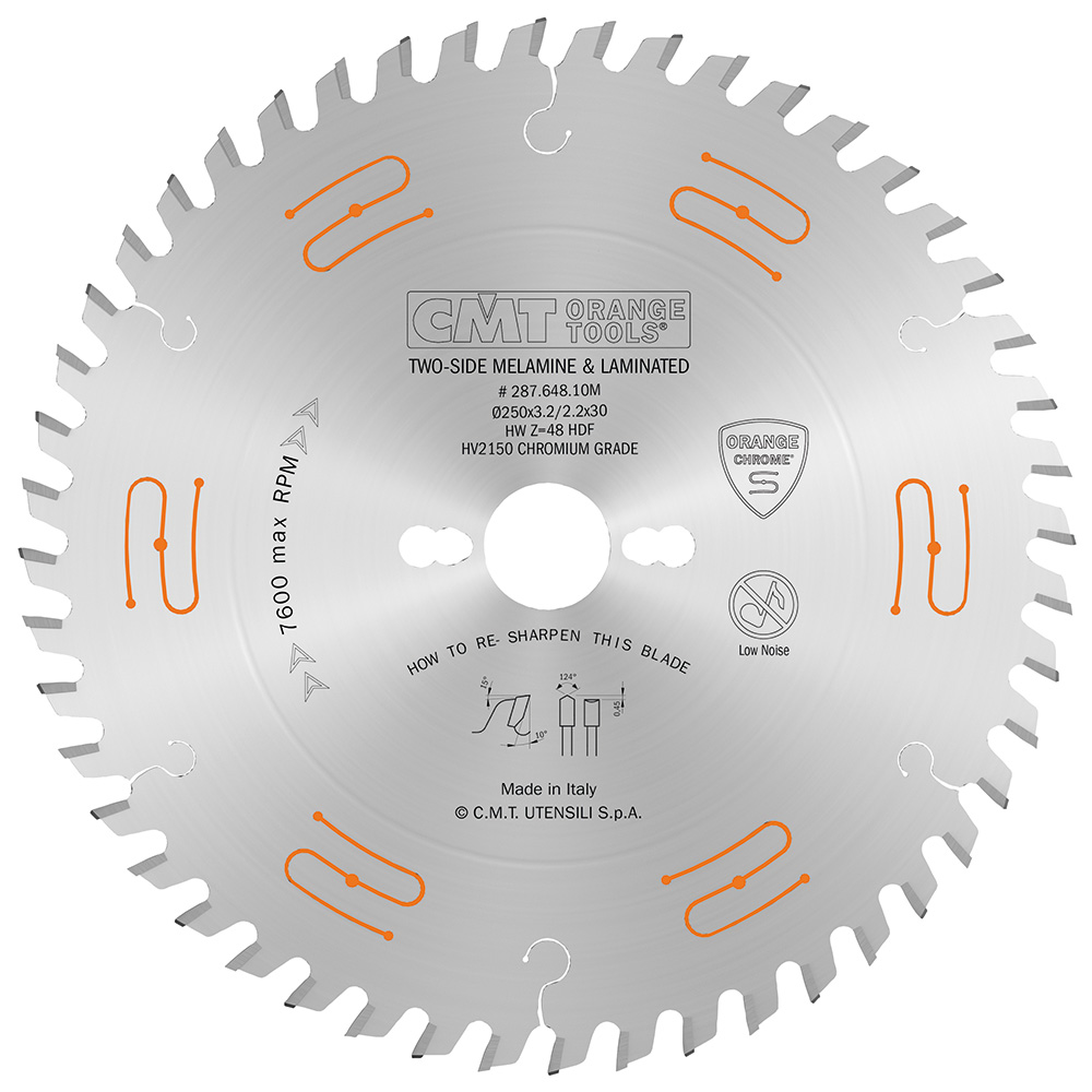 Industrial low noise &amp; chrome coated fine cut-off saw blades for two-sided melamine