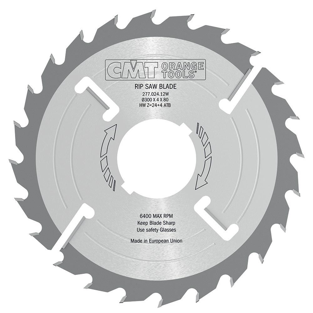 Industrial thick-kerf multi-rip circular saw blades with rakers