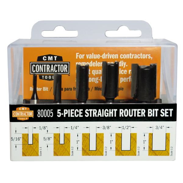 5 Piece Straight Set 1/4&quot; Shank