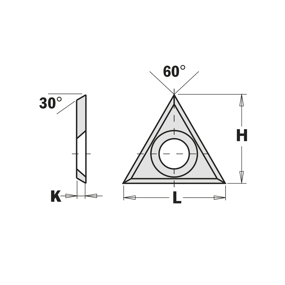 Coltelli triangolari reversibili in HWM- 3 taglienti - 30°