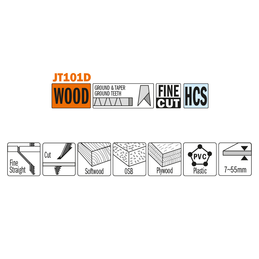Good straight cuts on hard/softwood, plywood, OSB, plastics
