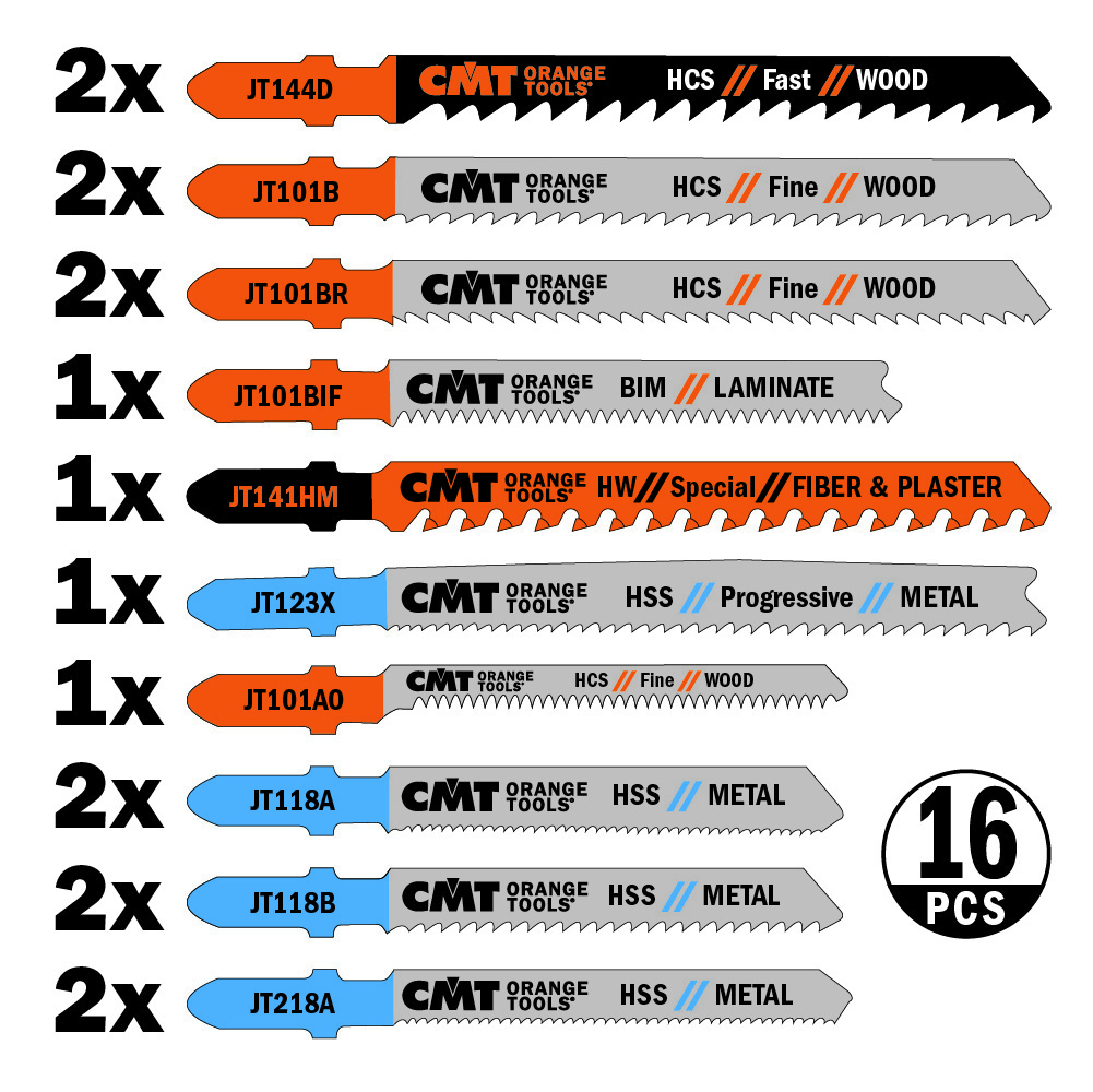 Lames de Scies Sauteuses - Set de 16 pièces