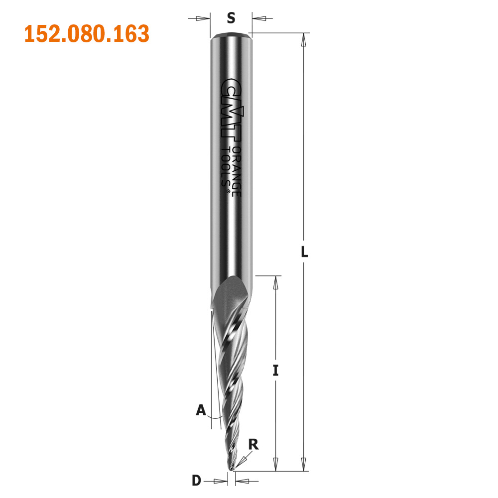 Solid Carbide Upcut 2D/3D Carving Tapered Ball Nose Spiral Bits