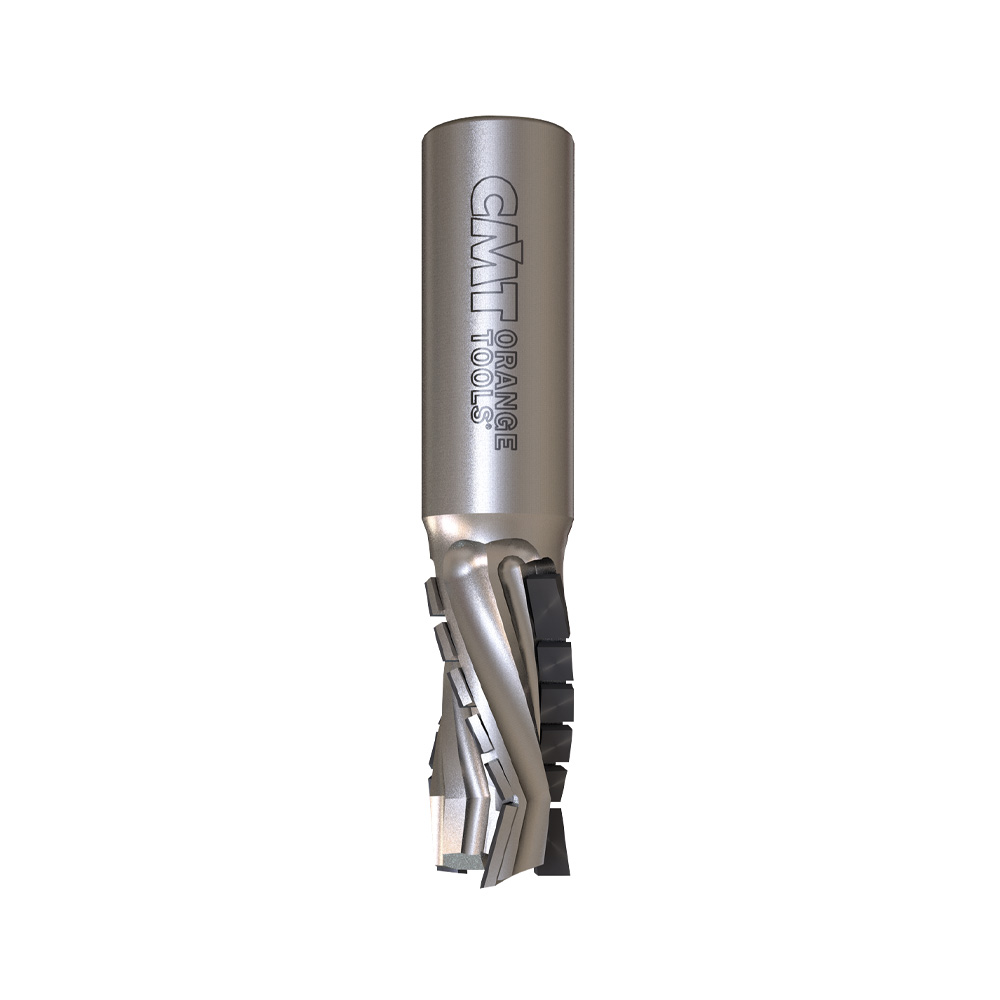 Diamond spiral router cutters with shear angle