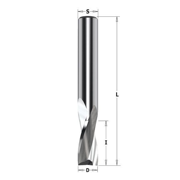 Fraise à coupe hélicoïdale négative 2 tranchants D. 8 x Lu. 22 x Q. 8 mm -  192.080.11 - CMT