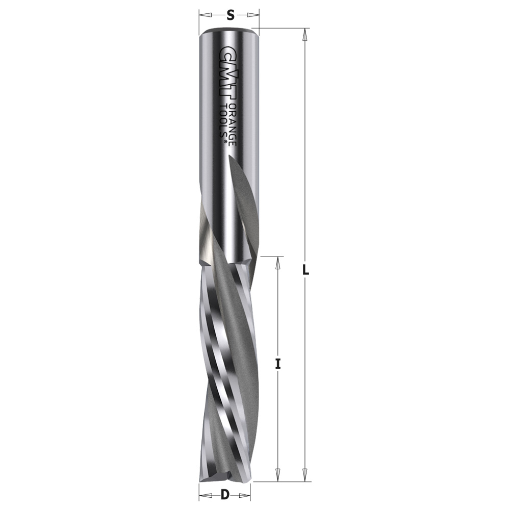 Solid carbide spiral bits downcut