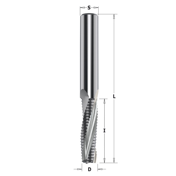 Solid carbide upcut spiral bits with chipbreaker