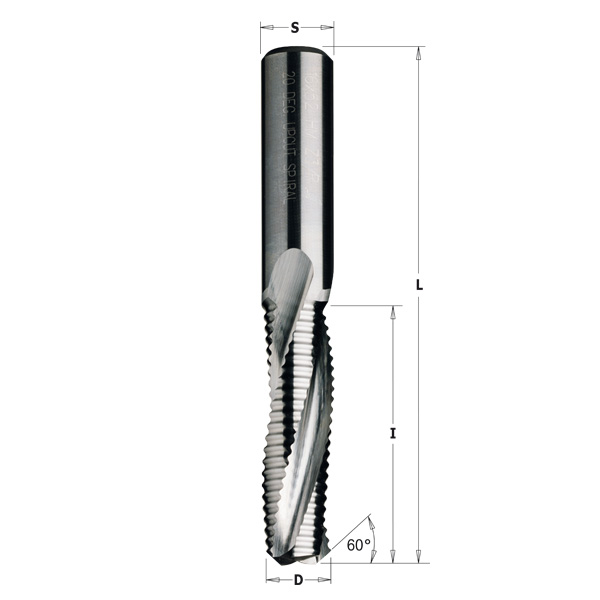 Solid carbide upcut with spiral bits chip-breaker for 60° V-point locksets