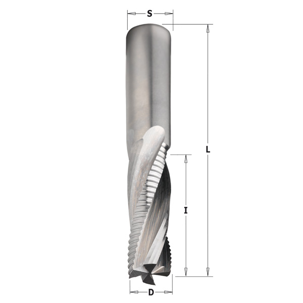 Solid carbide upcut spiral bits with chipbreaker