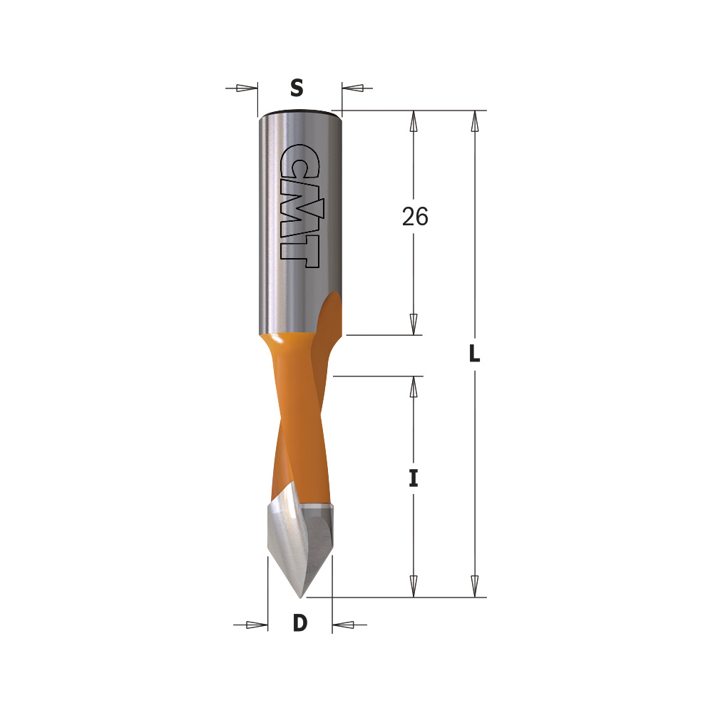 2 Flute Dowel Drills for Through Holes, S=10mm - L=57,5mm