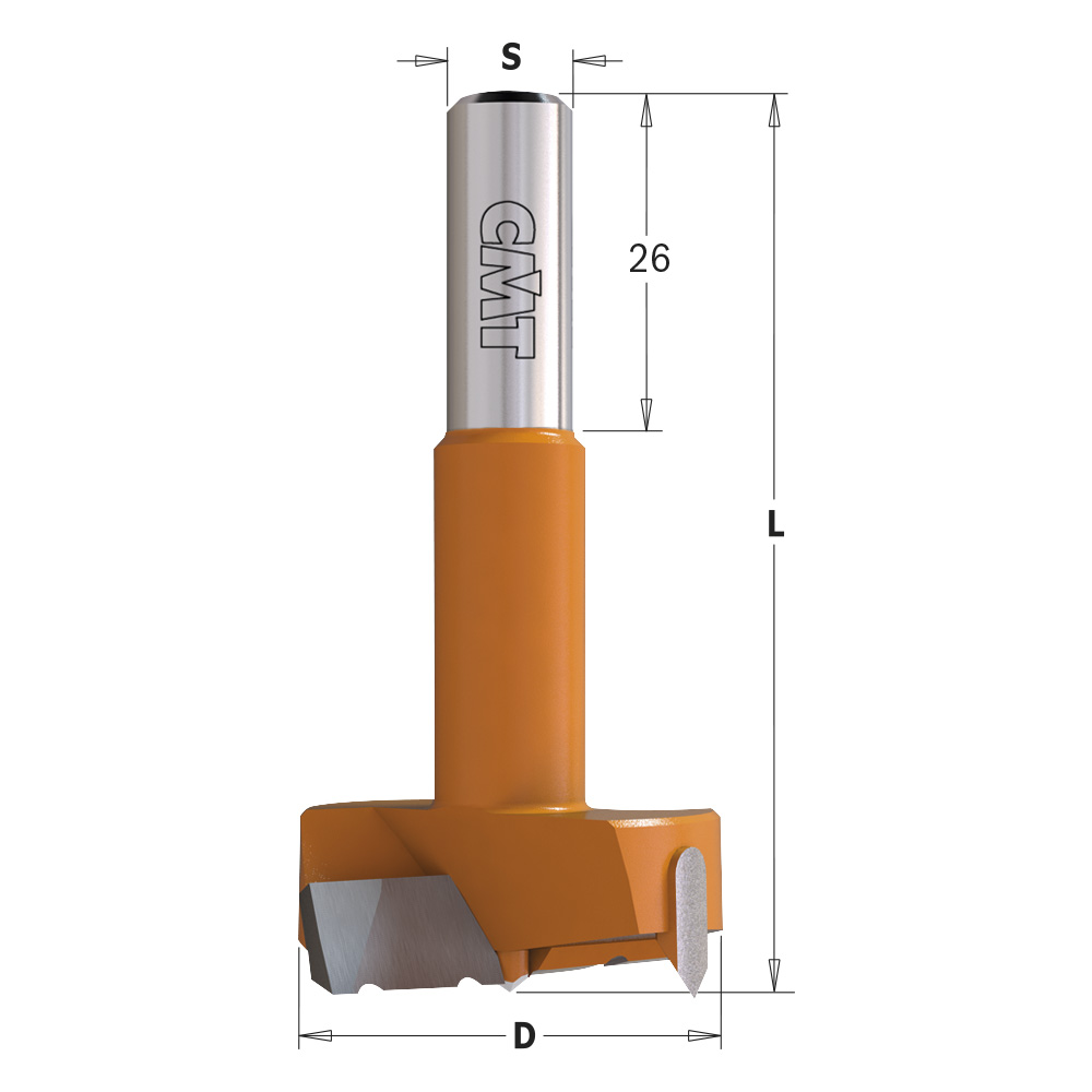Hinge Boring Bits with Chipbreaker, S=10mm - L=57,5mm