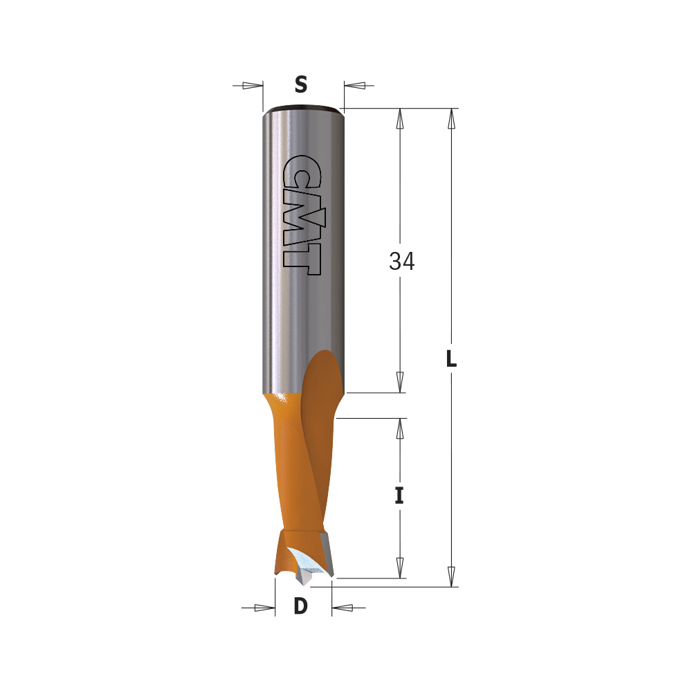 2 Flute Dowel Drills, S=10mm - L=57,5mm