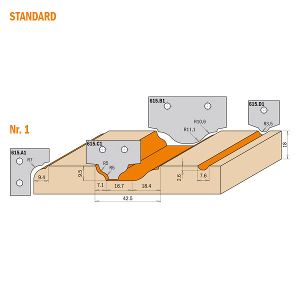 Juego completo de cabezal y cuchillas para puertas en MDF