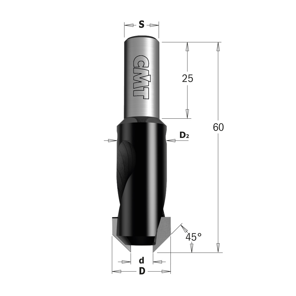 45° countersink with parallel shank