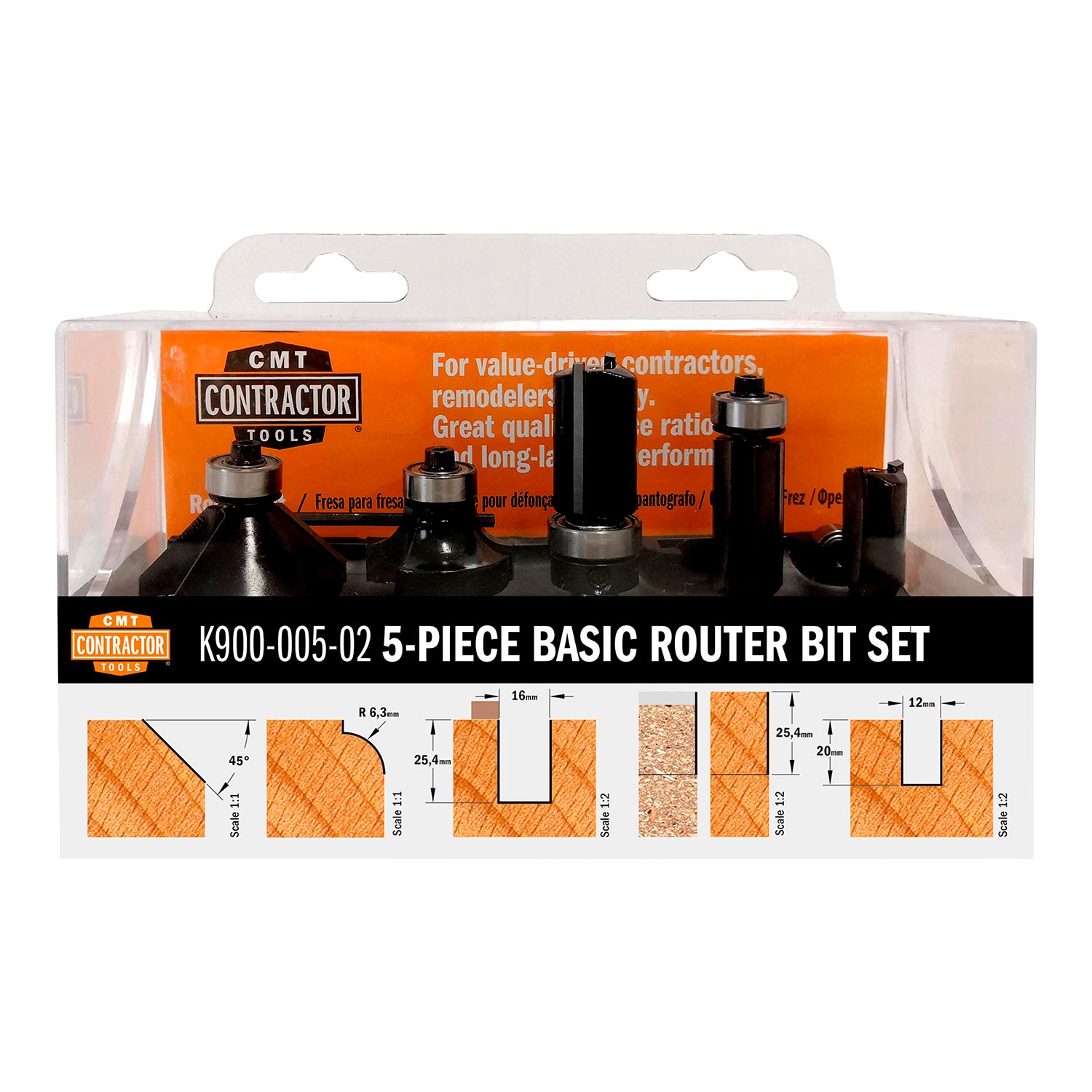 5-Piece Basic Router Bit Set - Contractor