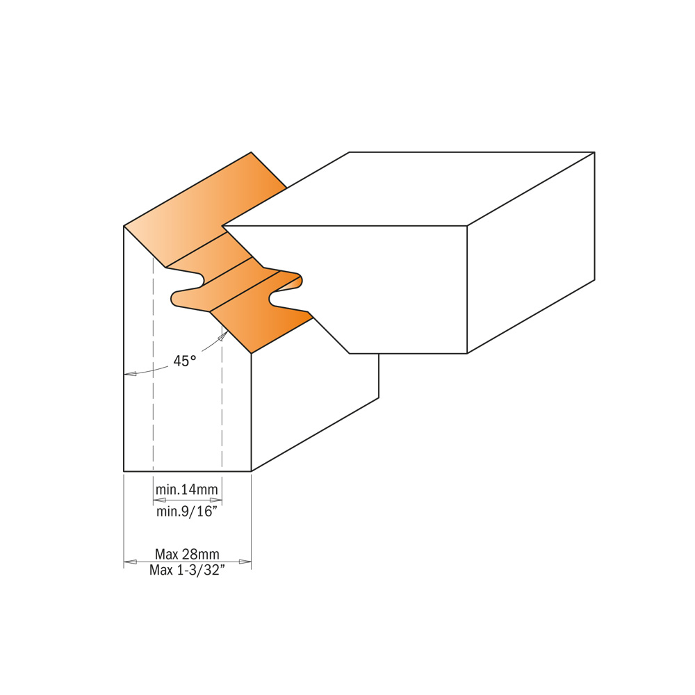 Porte-outils bouvetage d’angle 45°